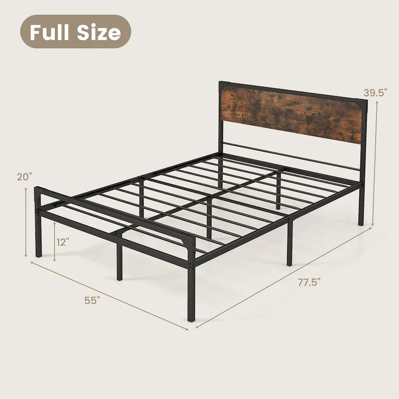 Lit plateforme double/grand format de style rustique avec tête et pied de lit