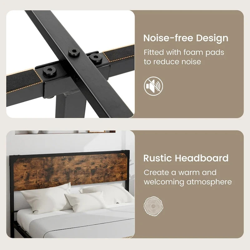 Lit plateforme double/grand format de style rustique avec tête et pied de lit