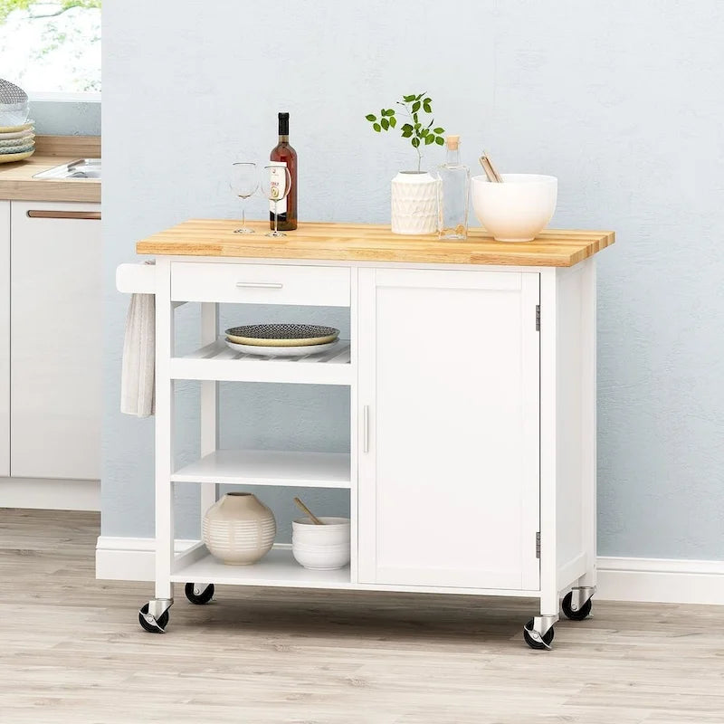 Desserte de cuisine moderne en bois (avec roues, tiroir et meuble de rangement)