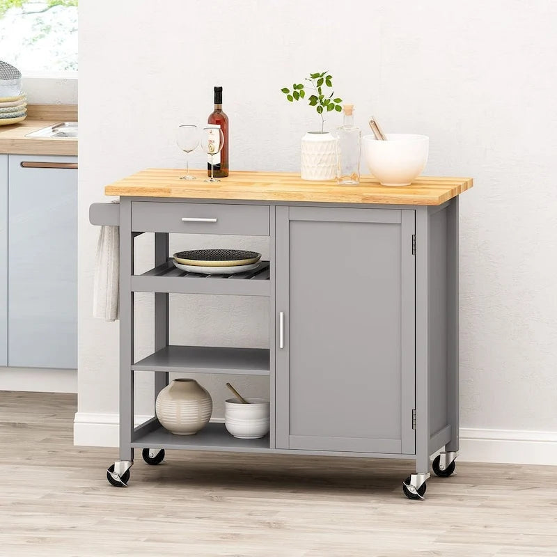 Desserte de cuisine moderne en bois (avec roues, tiroir et meuble de rangement)