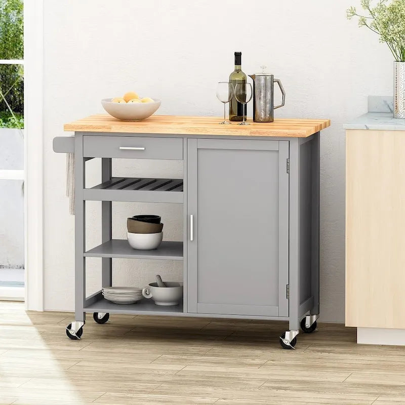 Desserte de cuisine moderne en bois (avec roues, tiroir et meuble de rangement)