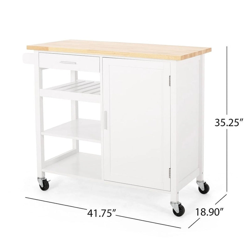 Desserte de cuisine moderne en bois (avec roues, tiroir et meuble de rangement)