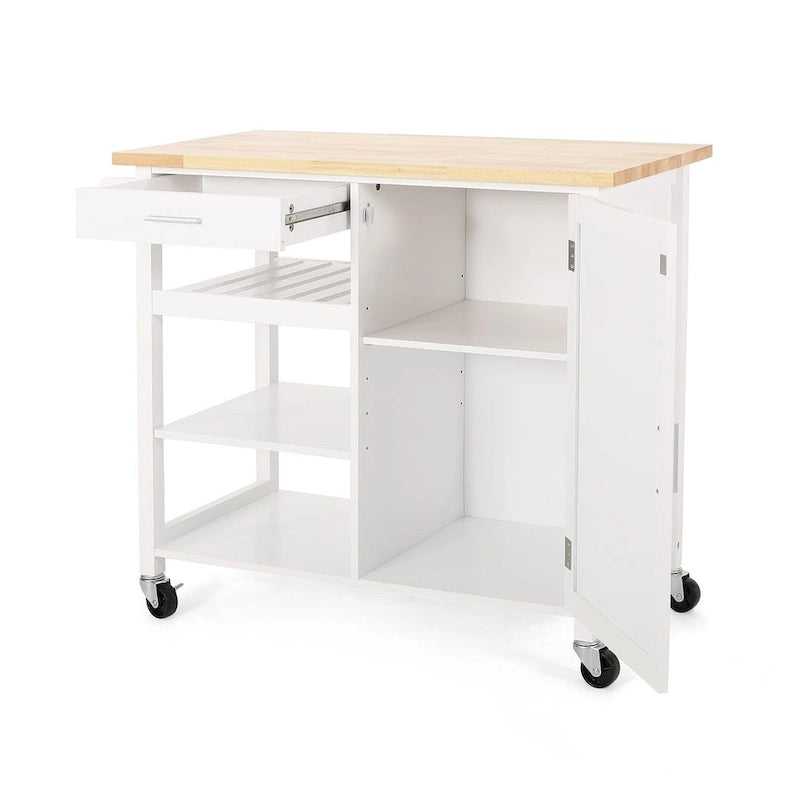 Desserte de cuisine moderne en bois (avec roues, tiroir et meuble de rangement)