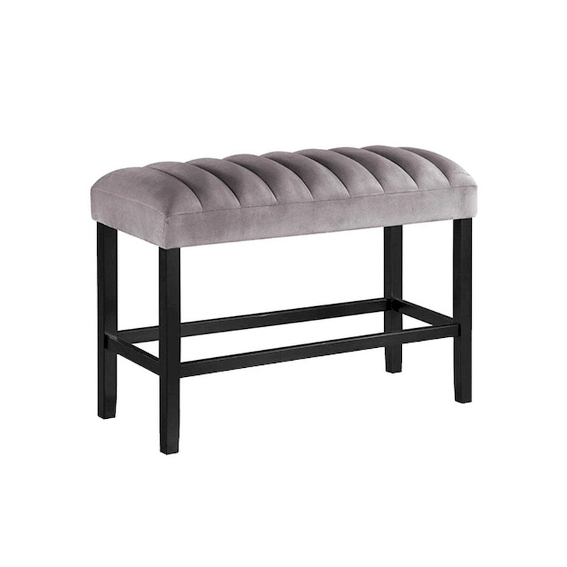 Tabouret de bar 38 pouces — Cadre en bois massif, Tissu rembourré, Gris