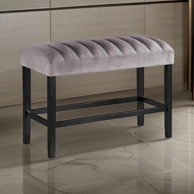 Tabouret de bar 38 pouces — Cadre en bois massif, Tissu rembourré, Gris