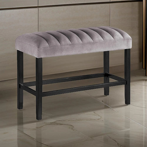 Tabouret de bar 38 pouces — Cadre en bois massif, Tissu rembourré, Gris