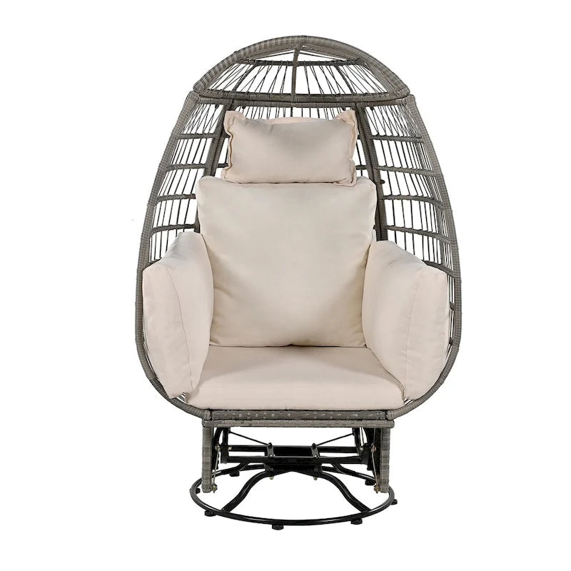 Fauteuil pivotant de jardin en rotin en forme d'œuf avec coussins et fonction à bascule