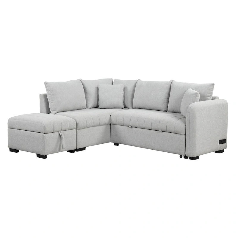 Canapé d'angle convertible rembourré avec pouf de rangement mobile, canapé-lit escamotable en forme de L