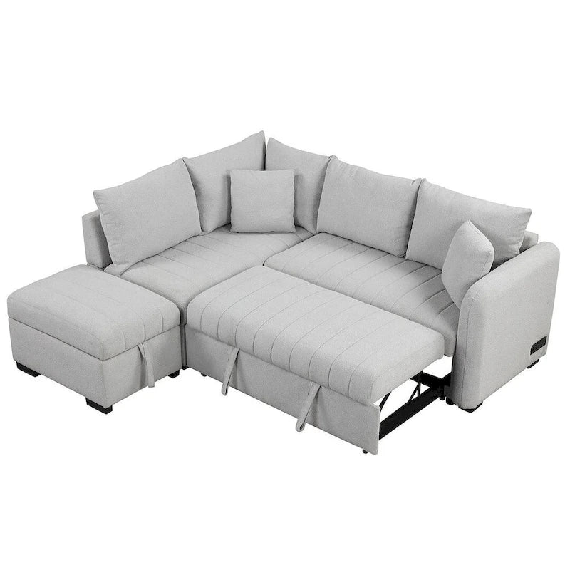 Canapé d'angle convertible rembourré avec pouf de rangement mobile, canapé-lit escamotable en forme de L
