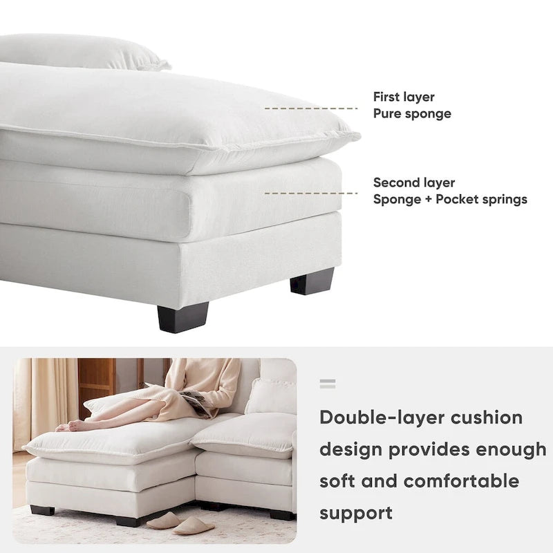 Canapé d'angle en U 123*55 avec console, porte-gobelets et ports USB, ensemble de canapés-lits symétriques rembourrés à 6 places avec méridienne