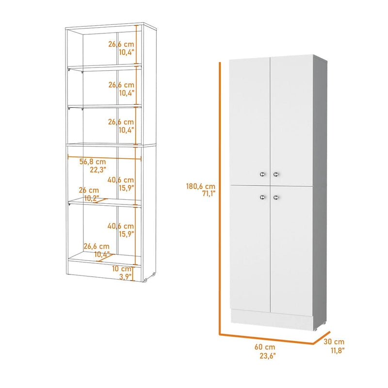 Meuble de rangement 4 portes à 5 niveaux avec étagères dissimulées — Aucune donnée disponible