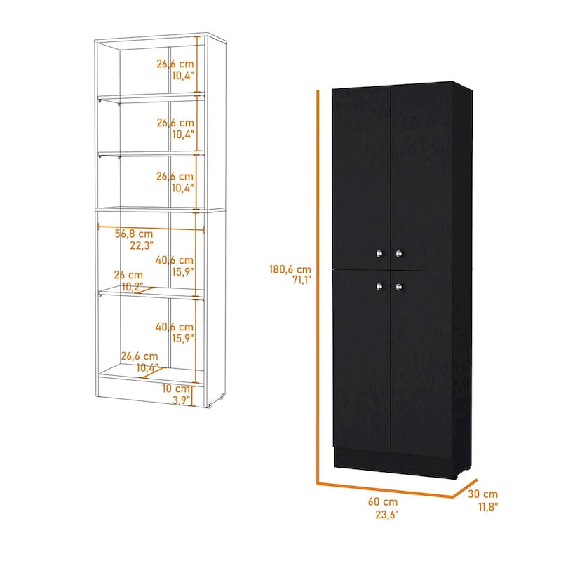Meuble de rangement 4 portes à 5 niveaux avec étagères dissimulées — Aucune donnée disponible