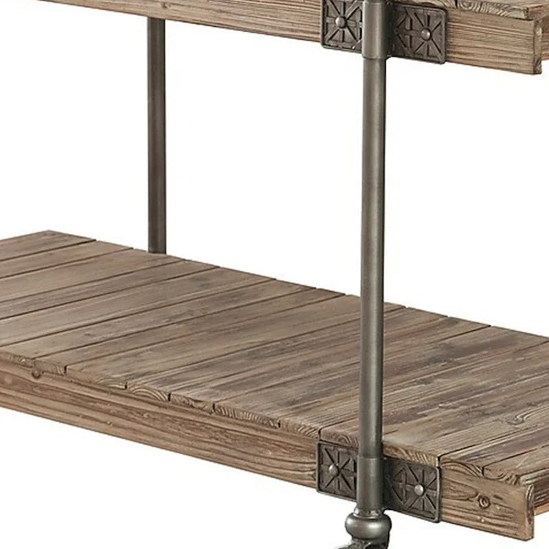 Table d'appoint de canapé de 120 cm – Conception à panneaux avec étagère de rangement et roulettes – Brun/Noir