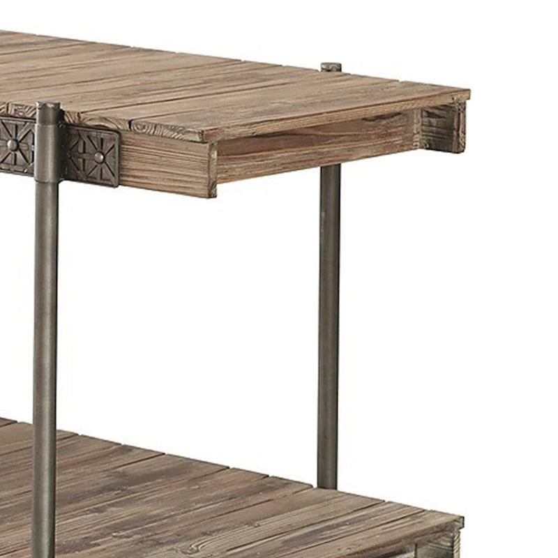 Table d'appoint de canapé de 120 cm – Conception à panneaux avec étagère de rangement et roulettes – Brun/Noir