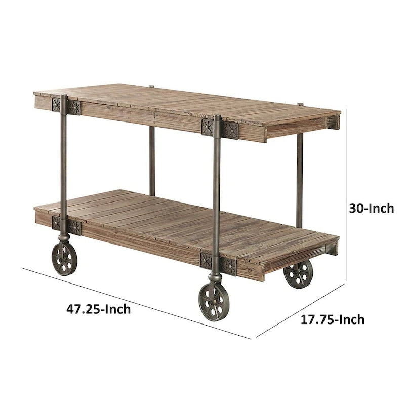 Table d'appoint de canapé de 120 cm – Conception à panneaux avec étagère de rangement et roulettes – Brun/Noir