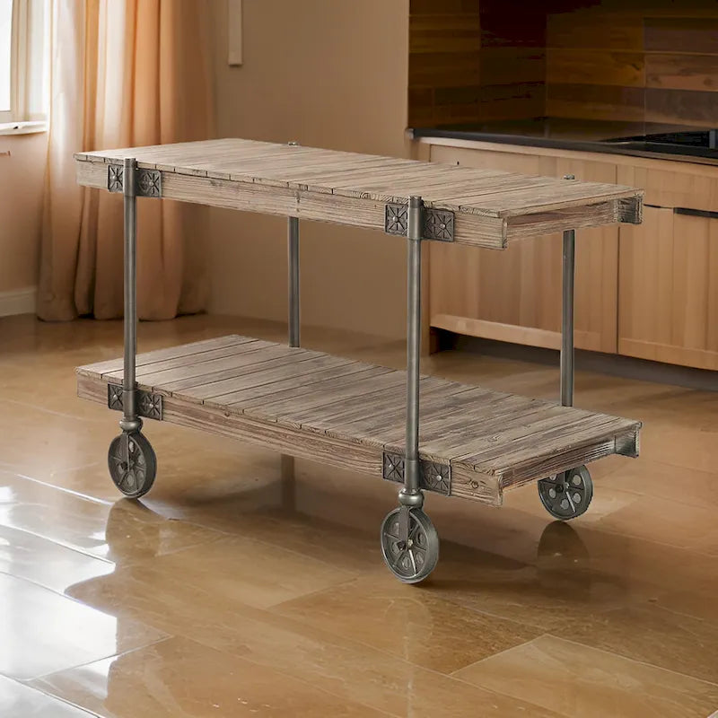 Table d'appoint de canapé de 120 cm – Conception à panneaux avec étagère de rangement et roulettes – Brun/Noir
