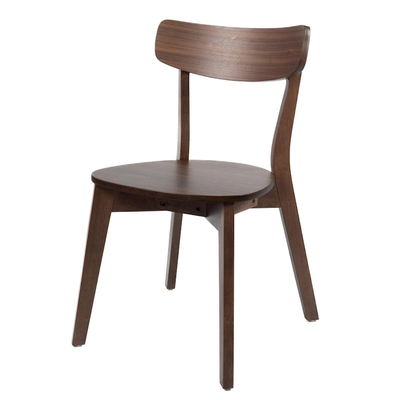 Chaise de salle à manger, assise ronde en bois, dossier ouvert, noyer brun.