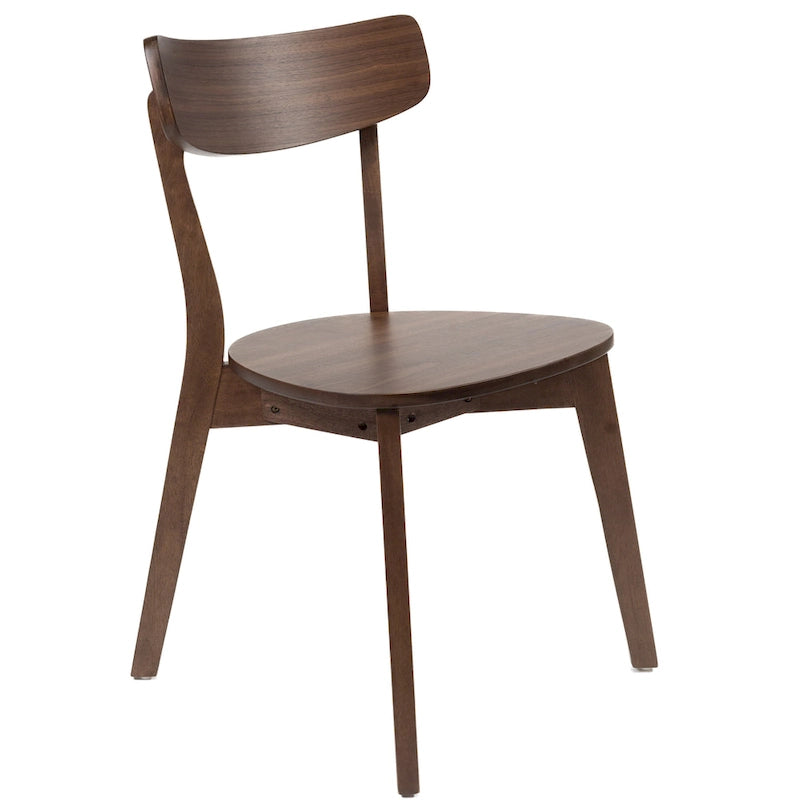 Chaise de salle à manger, assise ronde en bois, dossier ouvert, noyer brun.