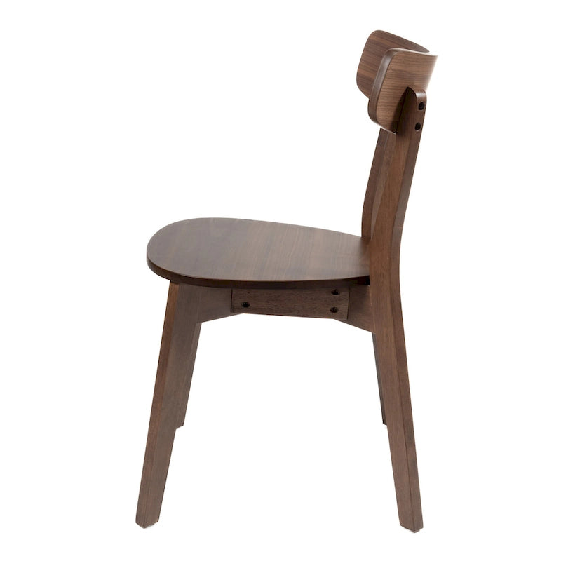 Chaise de salle à manger, assise ronde en bois, dossier ouvert, noyer brun.
