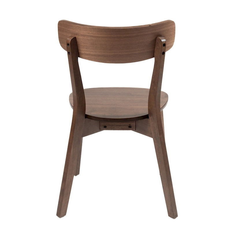 Chaise de salle à manger, assise ronde en bois, dossier ouvert, noyer brun.