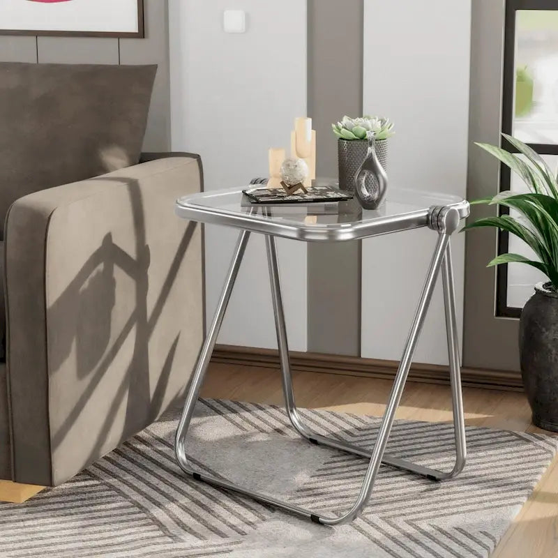 Table d'appoint pliante carrée en plastique avec cadre en fer