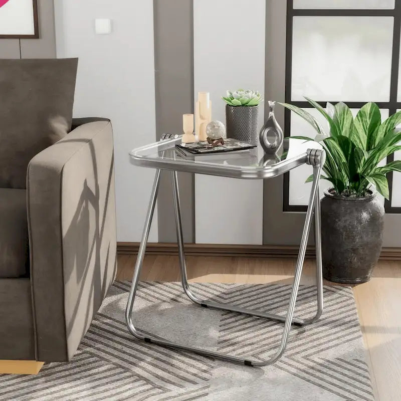 Table d'appoint pliante carrée en plastique avec cadre en fer