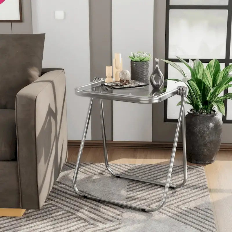 Table d'appoint pliante carrée en plastique avec cadre en fer