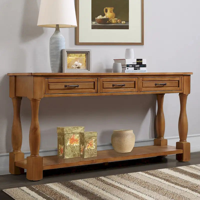 Console en bois avec 3 tiroirs et 1 étagère inférieure