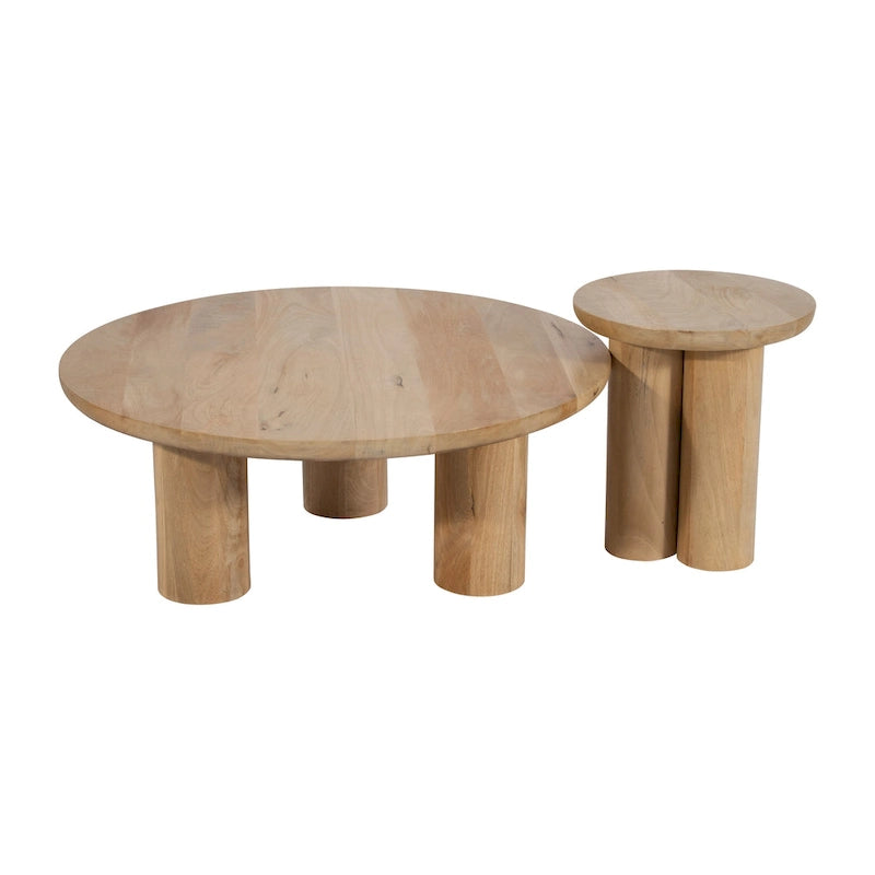 Paire de tables basses élégantes en bois de manguier de style bohème — Un essentiel pour la maison moderne