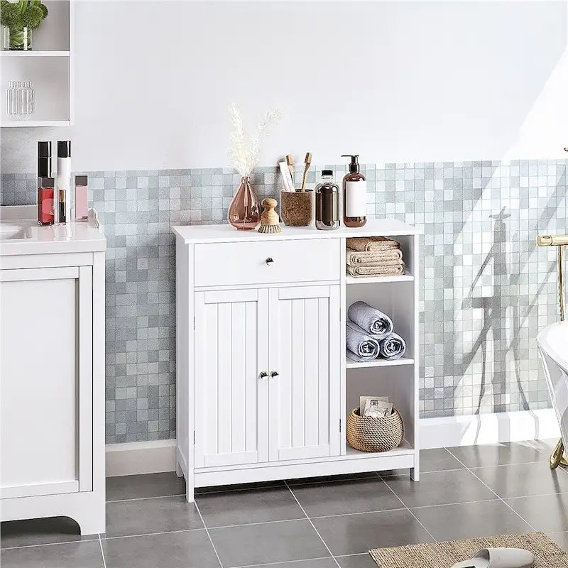 Meuble bas de salle de bain autoportant (avec tiroirs réglables)