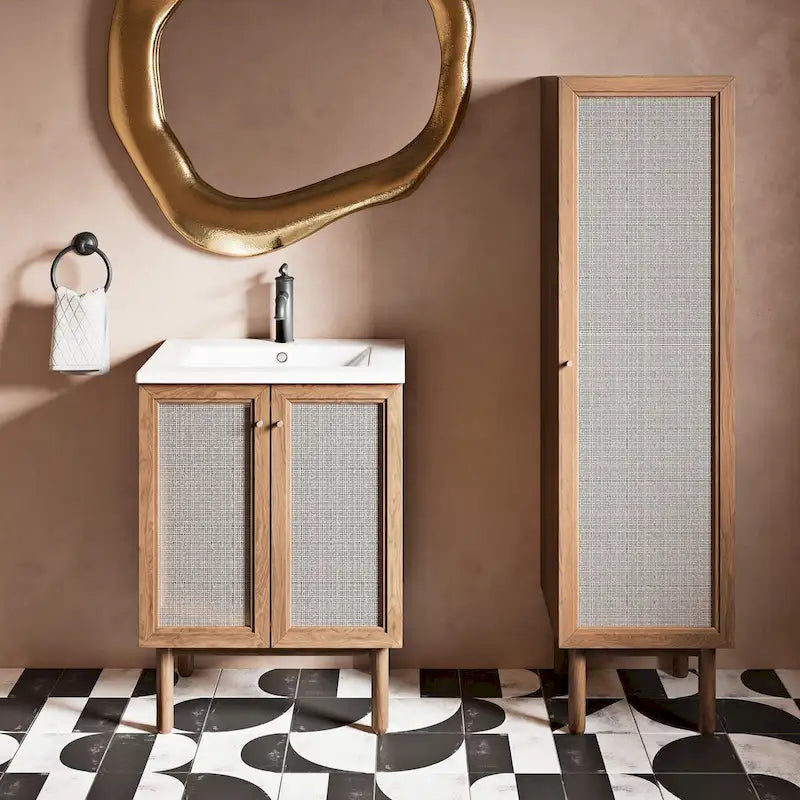 Meuble de rangement pour linge de maison, finition chêne (L 38 x H 152 x P 38 cm)