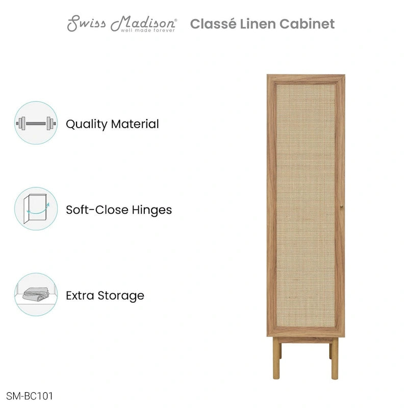 Meuble de rangement pour linge de maison, finition chêne (L 38 x H 152 x P 38 cm)
