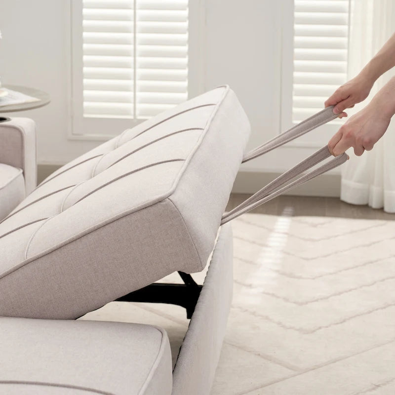 Canapé-lit en lin avec lit gigogne, espace de rangement supplémentaire, support de téléphone et chargeur USB