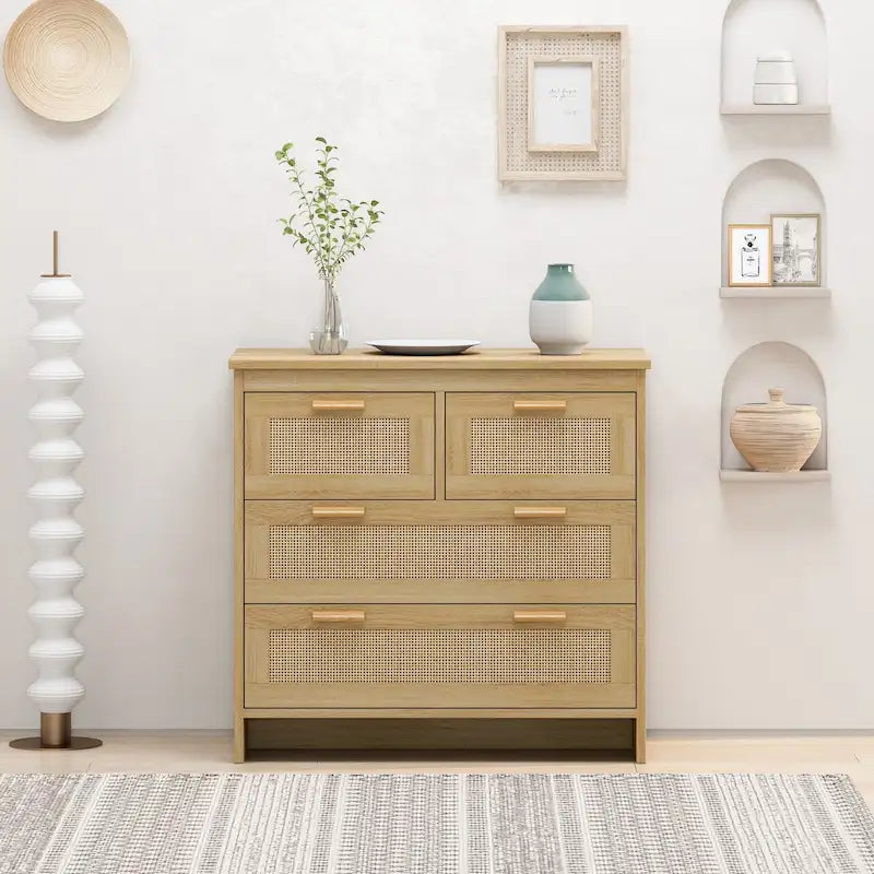 Meuble de rangement 4 tiroirs en rotin — Convient aux chambres à coucher, salons, salles à manger et entrées — Montage facile