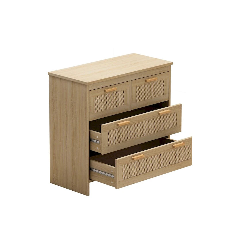Meuble de rangement 4 tiroirs en rotin — Convient aux chambres à coucher, salons, salles à manger et entrées — Montage facile