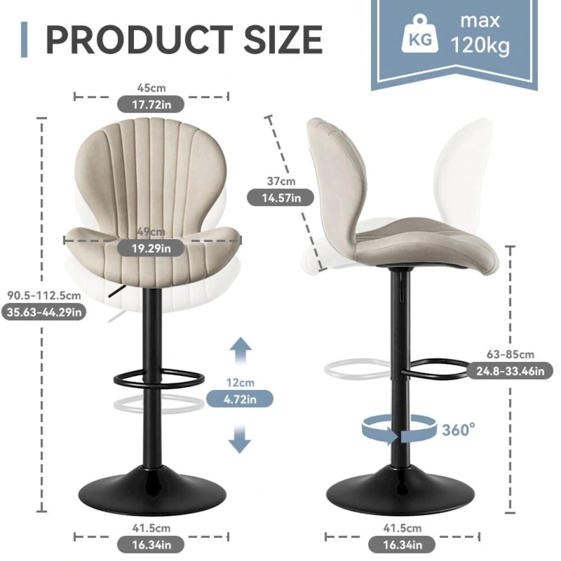 Lot de 2 tabourets de bar modernes en tissu avec cadre en fer