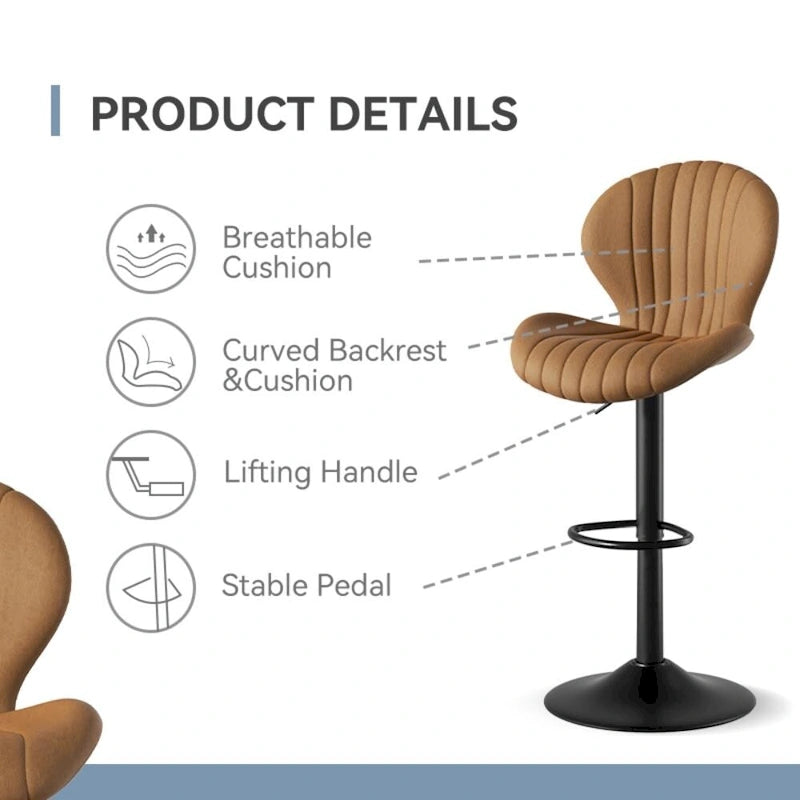 Lot de 2 tabourets de bar modernes en tissu avec cadre en fer