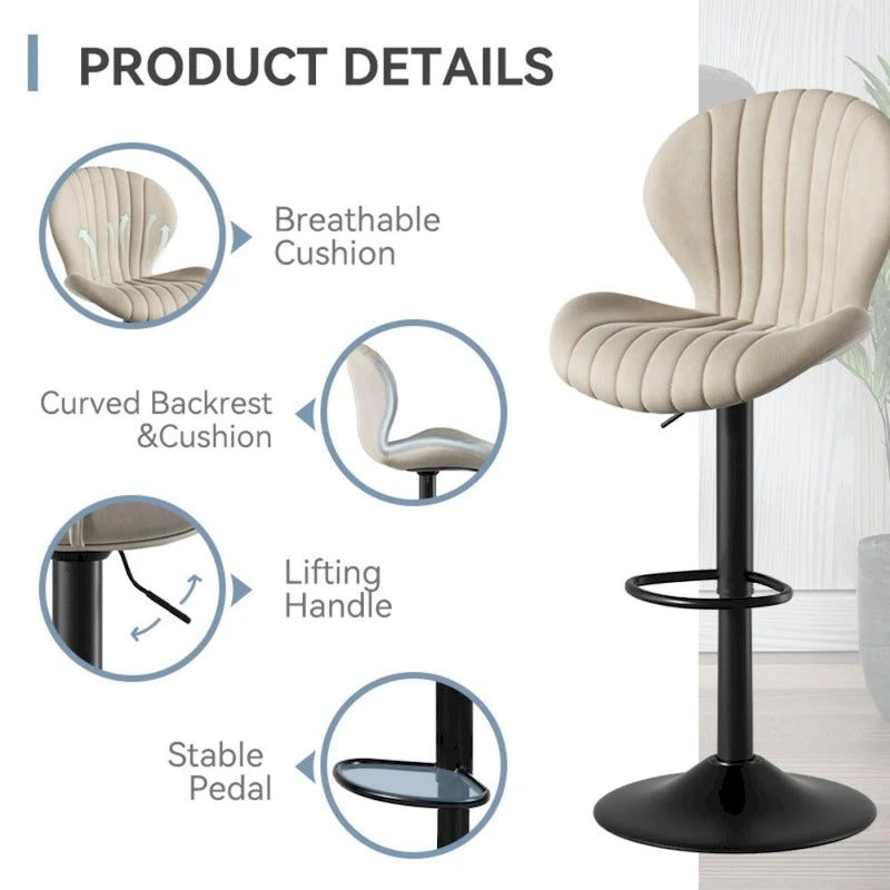 Lot de 2 tabourets de bar modernes en tissu avec cadre en fer