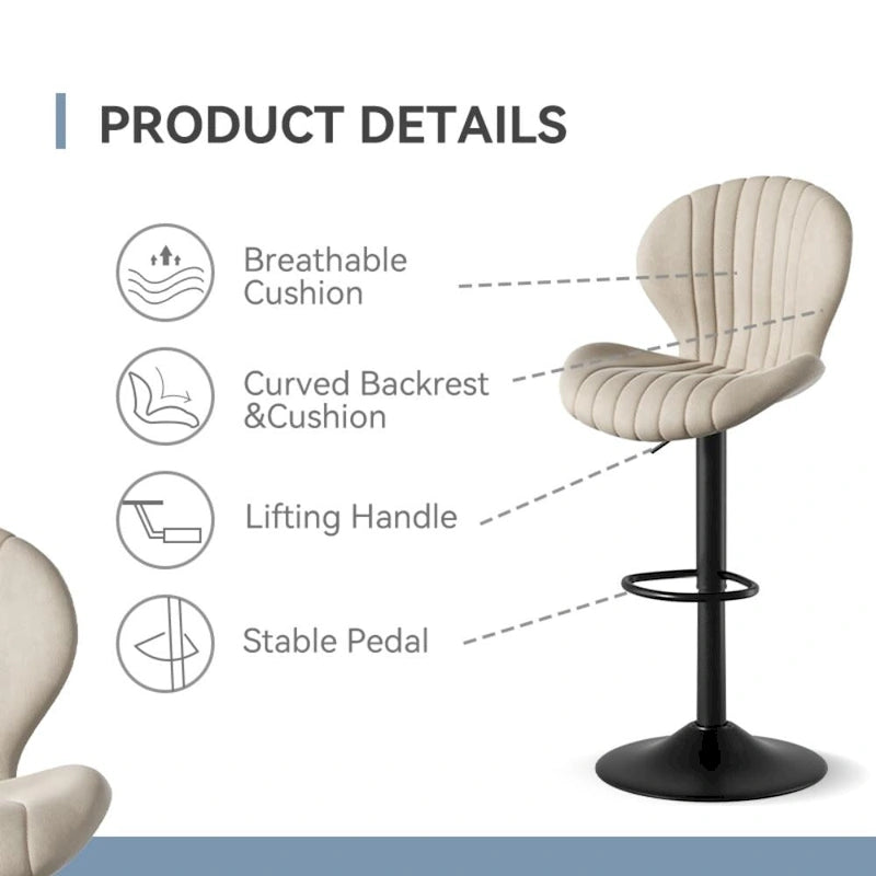 Lot de 2 tabourets de bar modernes en tissu avec cadre en fer