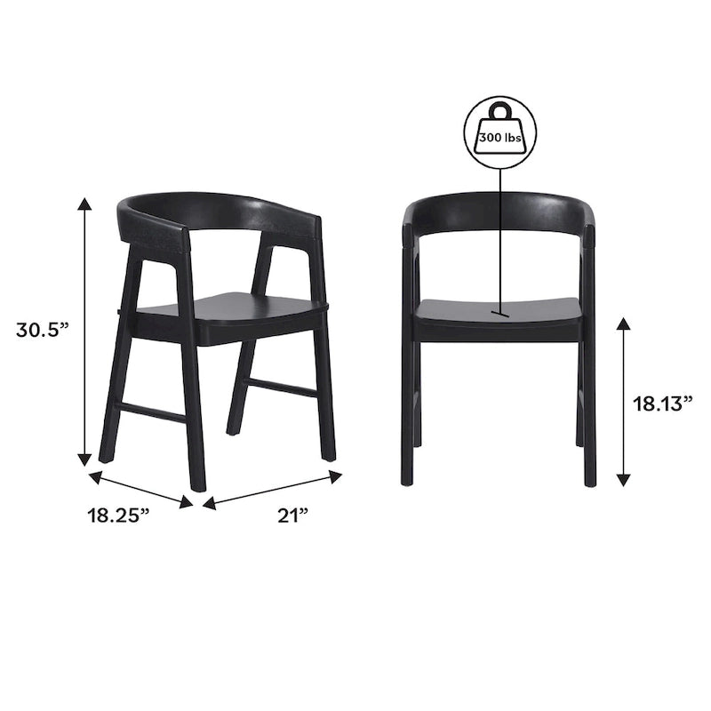Chaises de salle à manger modernes en bois massif à dossier rond (lot de deux)